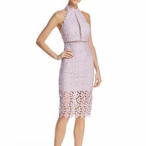 Bardot Halter Lavender Floral Lace MIDI Length Strapy Open Back Cut Out PP35